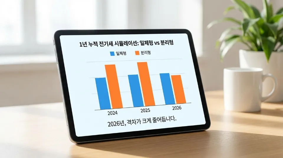 1년 누적 전기세 시뮬레이션: 일체형 vs 분리형