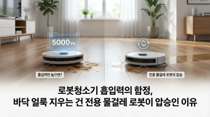 로봇청소기 흡입력의 함정, 바닥 얼룩 지우는 건 전용 물걸레 로봇이 압승인 이유