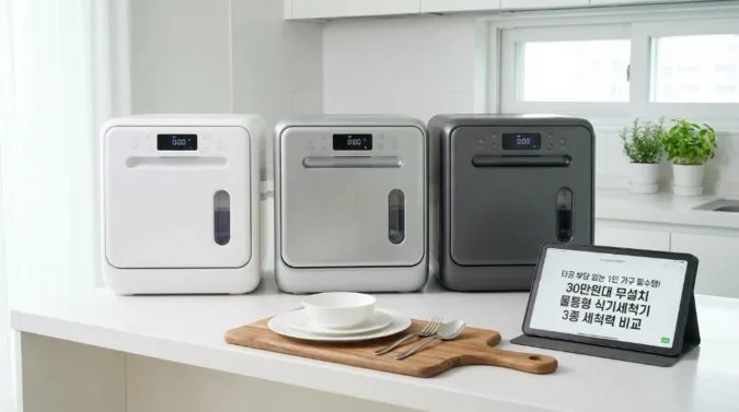 타공 걱정 끝! 1인 가구 구원투수, 30만원대 무설치 물통형 식기세척기 3종 끝장 비교