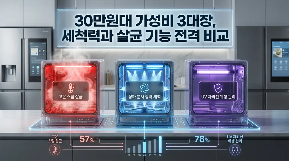 30만원대 가성비 3대장, 세척력과 살균 기능 전격 비교