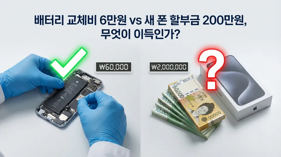 배터리 교체비 6만원 vs 새 폰 할부금 200만원, 무엇이 이득인가?