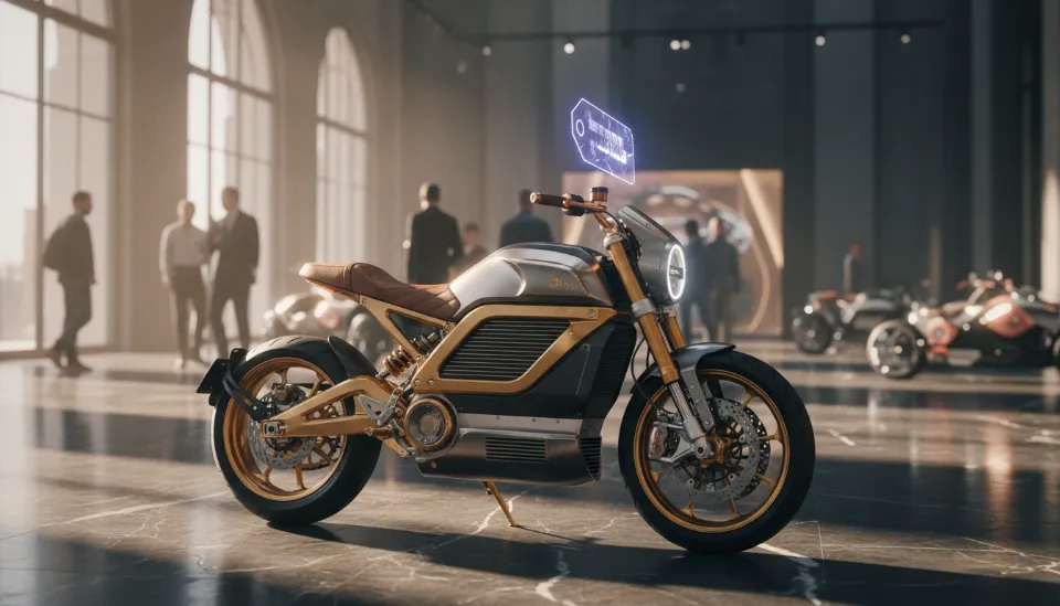박물관의 예술 작품처럼 전시된 골드 포인트와 가죽 시트가 적용된 5천만 원대 비스포크 에디션 전기 바이크
