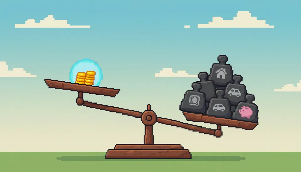 직장가입자와 지역가입자의 건강보험료 산정 기준 차이를 보여주는 저울 이미지, 재산과 자동차가 포함되어 무거워진 지역가입자 보험료 부담을 시각화