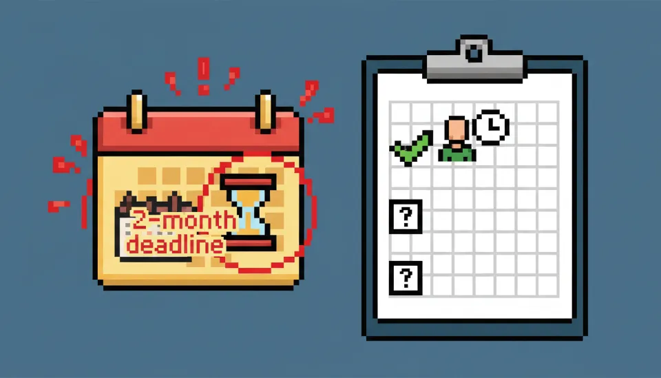 임의계속가입 신청 기한인 2개월 골든타임이 강조된 달력과 1년 이상 근무 요건이 체크된 클립보드 인포그래픽