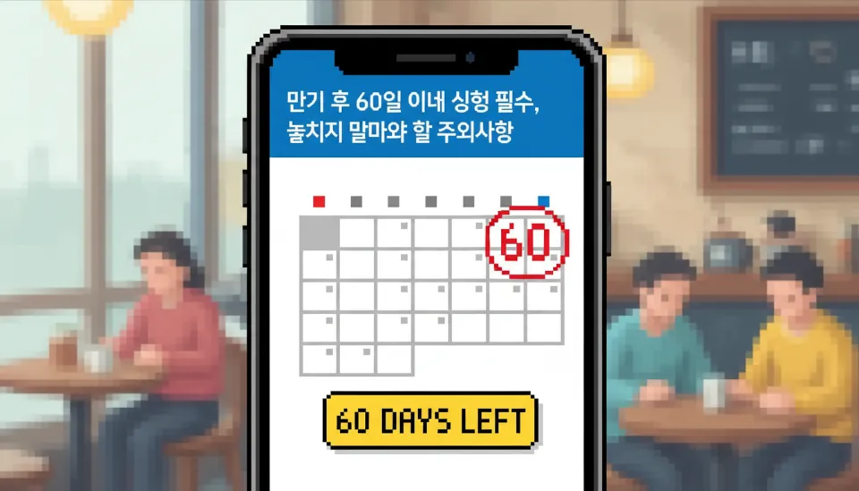 스마트폰 캘린더 앱에 60일 마감 기한이 붉은색으로 강조되어 있고 알림 메시지가 떠 있는 화면을 통해 신청 기간의 중요성을 보여주는 이미지