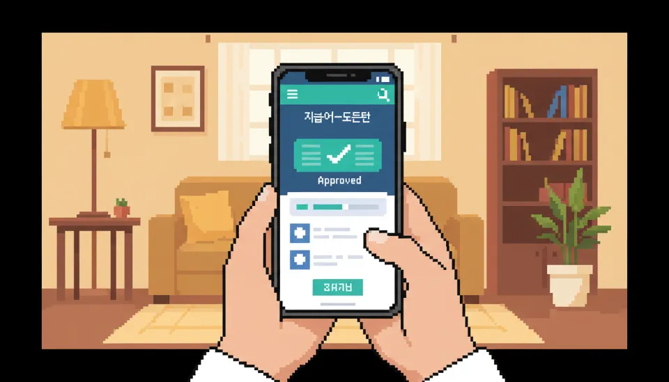 스마트폰 화면에 뜬 기금e든든 앱의 대출 심사 승인 완료 메시지와 체크 표시 화면