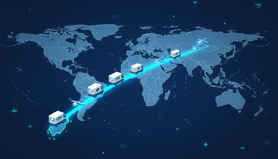 한국과 대만을 잇는 빛의 경로가 표시된 디지털 세계 지도 위로 쿠팡의 로켓배송 트럭과 비행기가 이동하는 글로벌 물류 확장 이미지